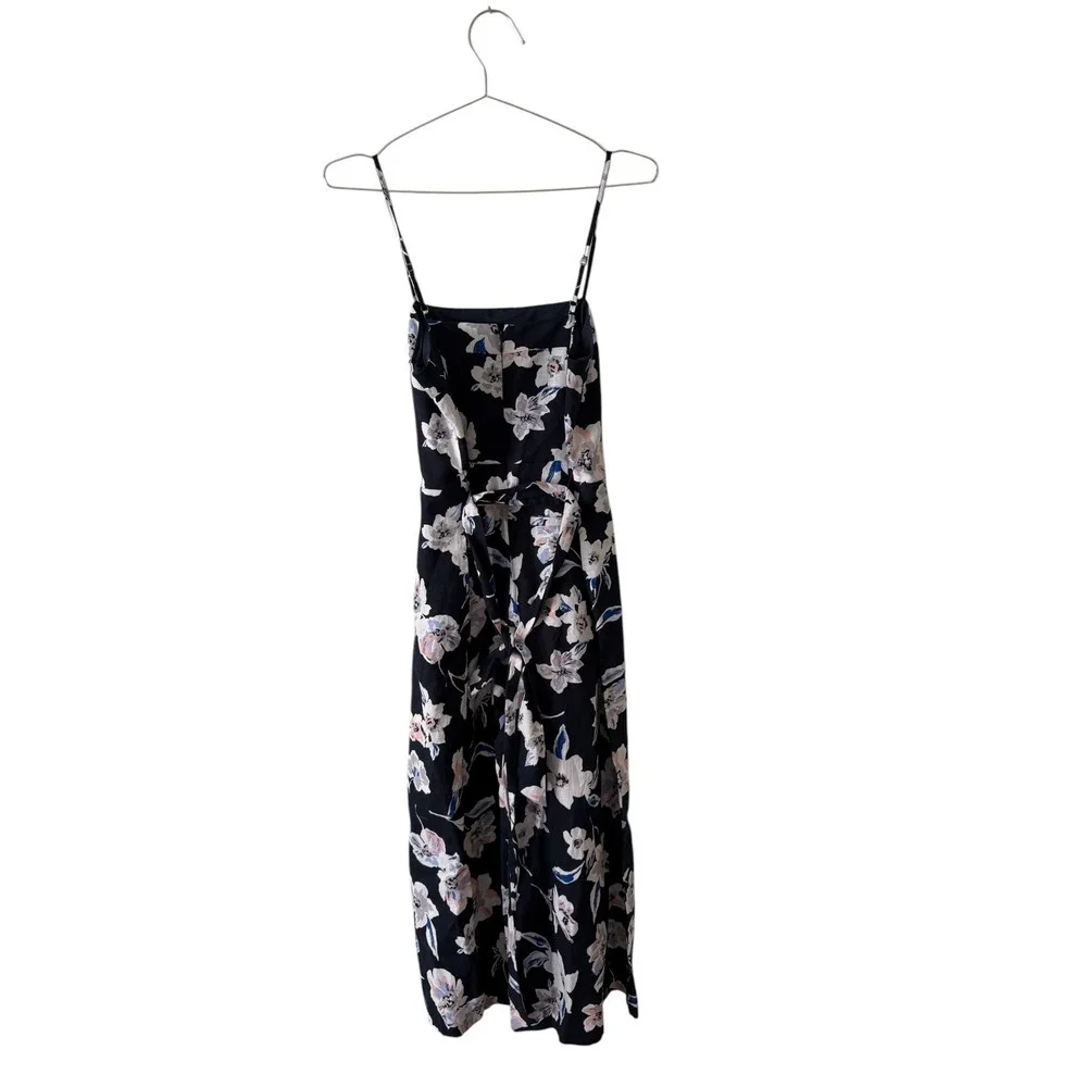 Banana Republic Floral Linen‎ Cotton Wide Leg Strappy Jumpsuit Navy Womens 4
